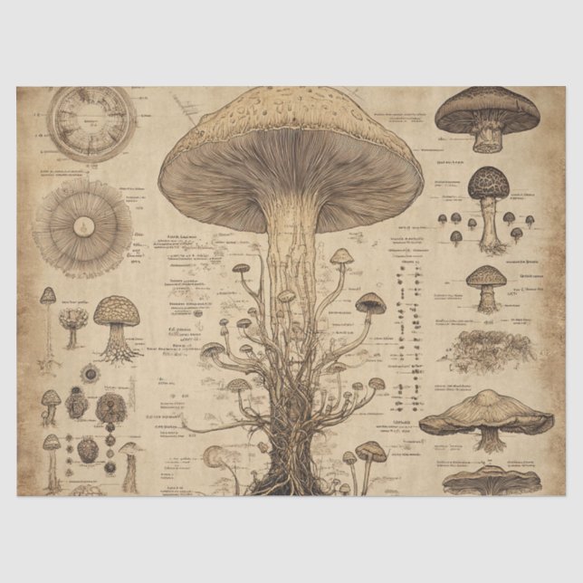 Papier Mousseline Graphique botanique de champignons vintage (5) (Recto)