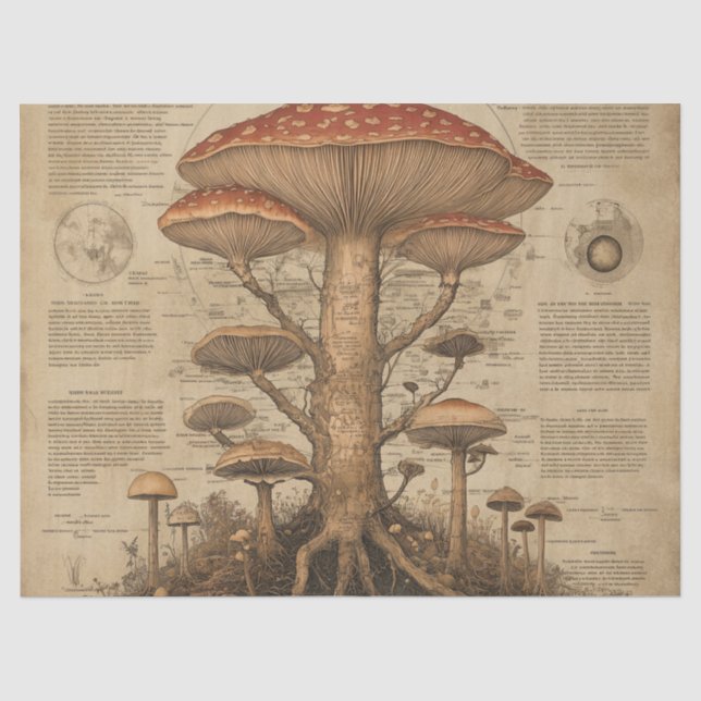 Papier Mousseline Graphique botanique de champignons vintage (9) (Recto)