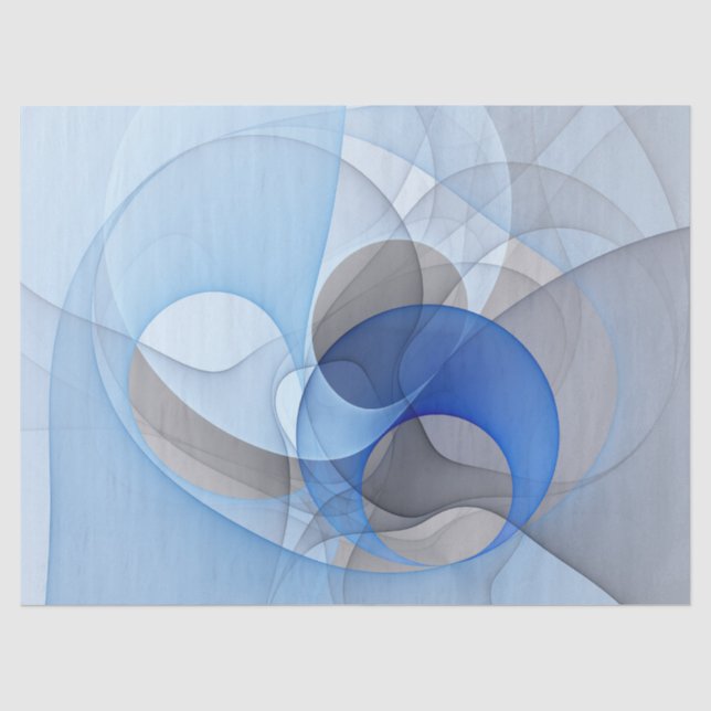 Papier Mousseline Graphisme d'art fractal abstrait bleu gris moderne (Recto)