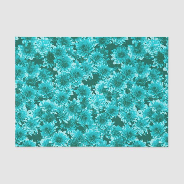 Papier Mousseline Graphisme moderne Dahlia Motif, Turquoise et Aqua (Recto)