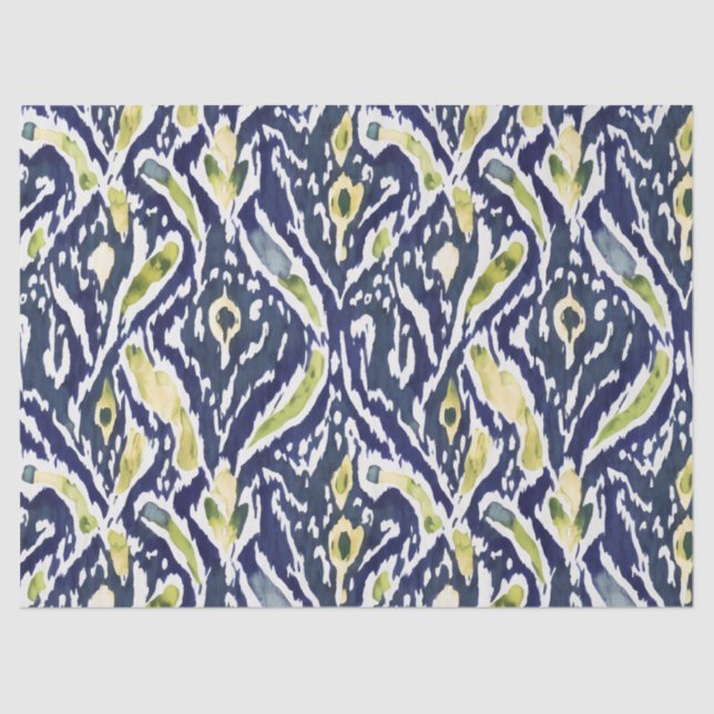 Papier Mousseline Gras bleu jaune Abstrait Ikat Motif (Recto)