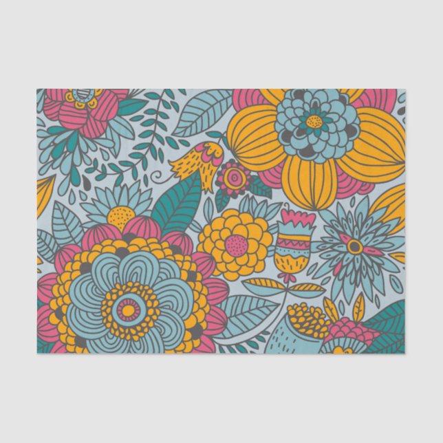 Papier Mousseline Gras Floral et vignes (Recto)