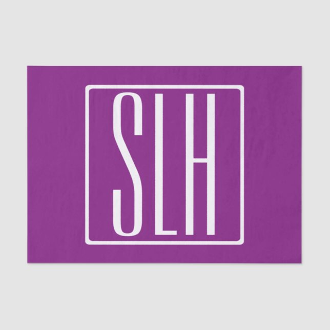 Papier Mousseline Gras moderne 3 initiales Monogramme | Blanc et pou (Recto)