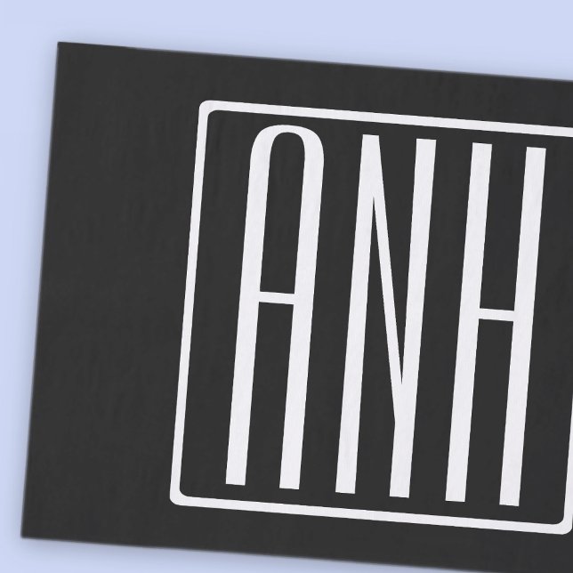 Papier Mousseline Gras moderne 3 initiales Monogramme | Blanc sur no (Créateur téléchargé)