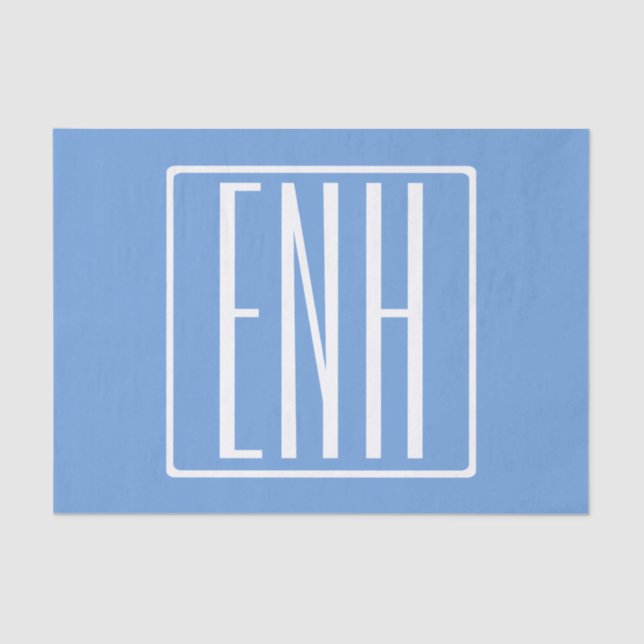 Papier Mousseline Gras moderne 3 initiales Monogramme | Bleu doux (Recto)