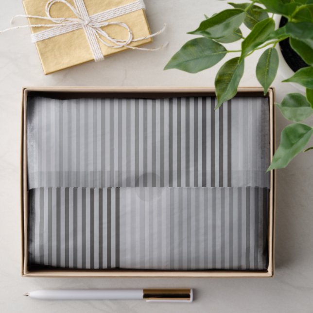 Papier Mousseline Gray, Black, White Stripes (Cadeau)