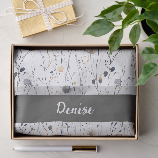 Papier Mousseline Gray Blue Wildflower Watercolor (Cadeau)