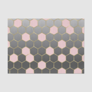 Papier Mousseline Gray rose et or Hexagon moderne Glam