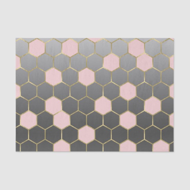 Papier Mousseline Gray rose et or Hexagon moderne Glam (Recto)