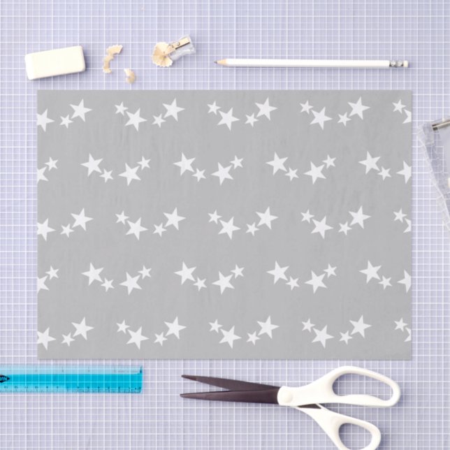 Papier Mousseline Gray with white stars (Artisanat)