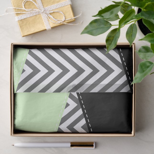 Papier Mousseline Gray Zigzag, Gray Chevron, Zigzag Pattern, Mint (Cadeau)