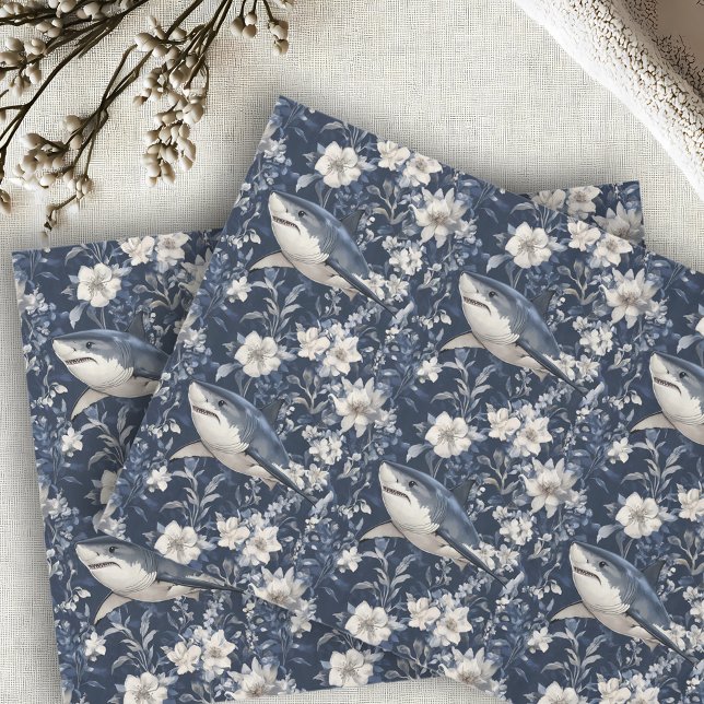 Papier Mousseline Great White Shark Floral Flowers  (Créateur téléchargé)