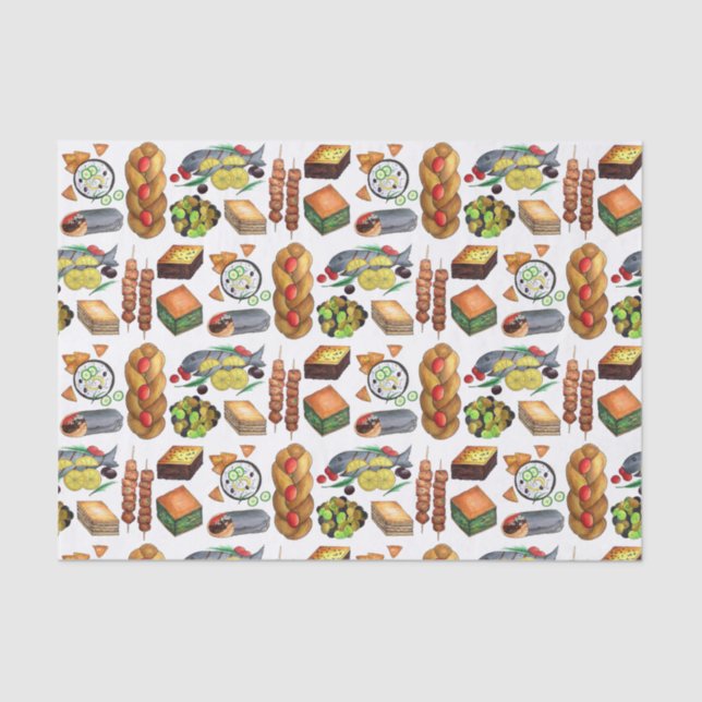 Papier Mousseline Grèce Méditerranéen Imprimer Cuisine grecque (Recto)