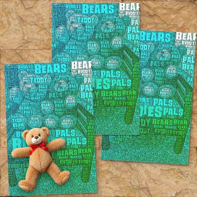 Papier Mousseline Green Blue Teddy Bear Amis Embedded Word Cloud (tissue paper teddy bear word cloud)