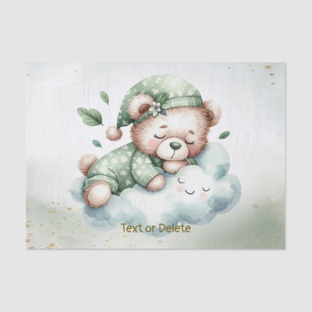 Papier Mousseline Green Boho Sleeping Teddy Bear mignonne Party (Recto)