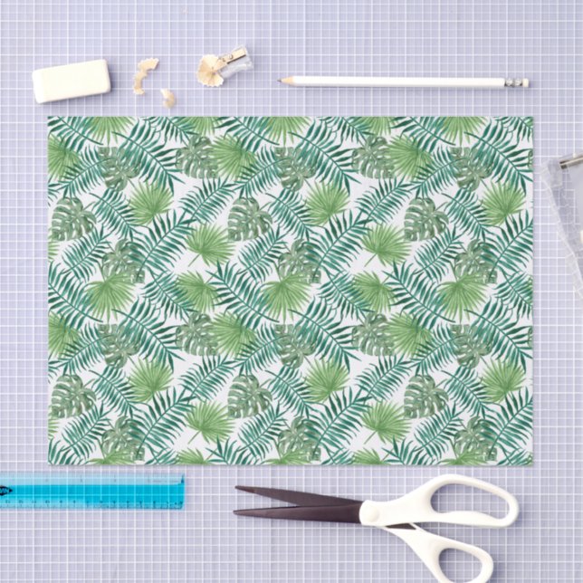 Papier Mousseline Green Botanical Tropical Palm Feuille Motif (Artisanat)