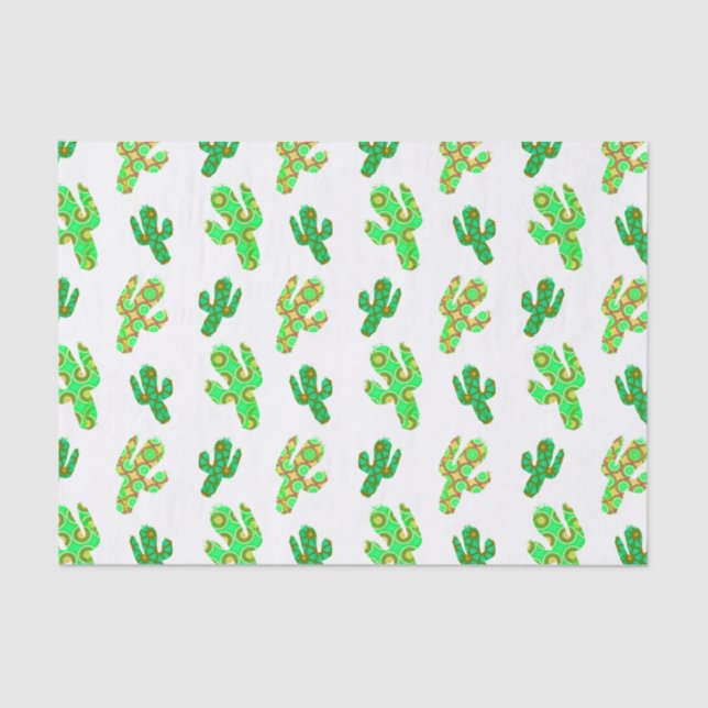 Papier Mousseline Green Cactus Motif Desert Botanique Thème (Recto)