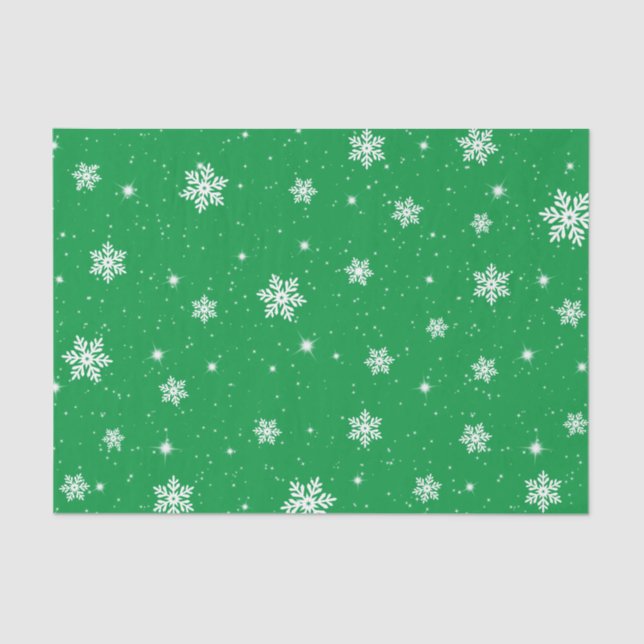 Papier Mousseline Green Christmas Stars Snowflakes Motif (Recto)