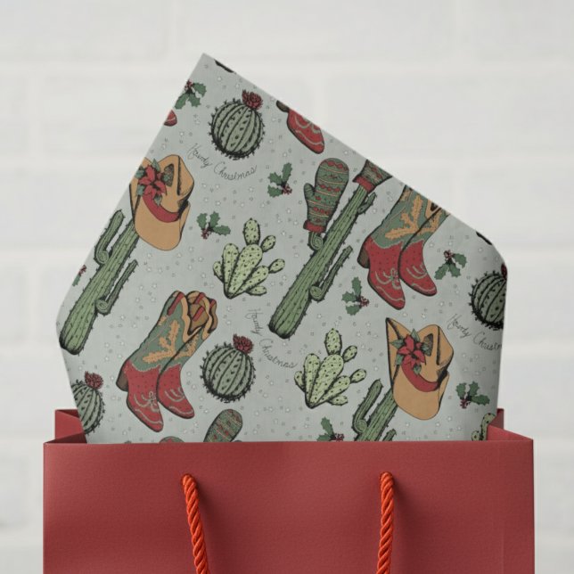 Papier Mousseline Green Country Cowboy Howdy Noël (Elegant Ivory Howdy Christmas Western Cowboy Ivory Tissue Paper. Cute Cowgirl Boots & Cactus Pattern)