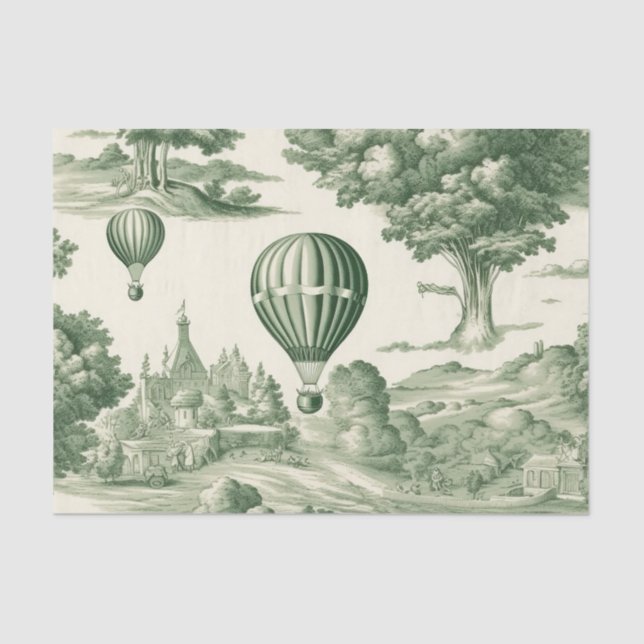 Papier Mousseline Green Countryside Hot Air Balloon Toile (4) (Recto)