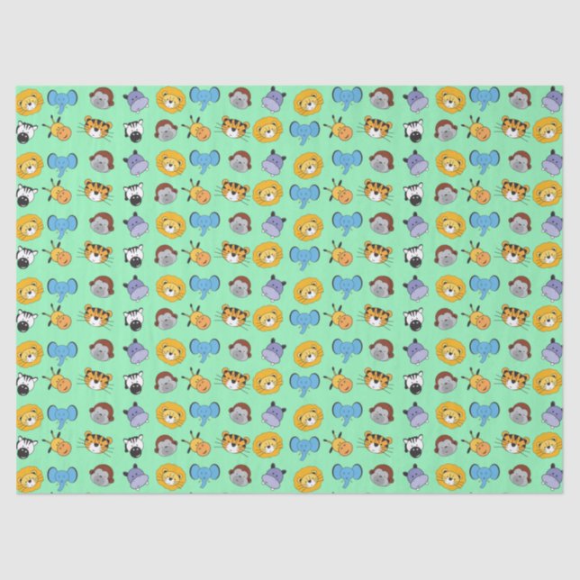 Papier Mousseline Green Cute Wild One Animal Illustrations Safari (Recto)