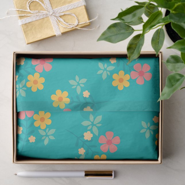 Papier Mousseline Green Daisy Bouquet Vintage Motif (Cadeau)