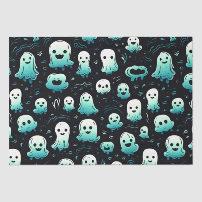 Papier Mousseline Green Ghosts mignonne adorable Moderne Black Hallo (Recto)