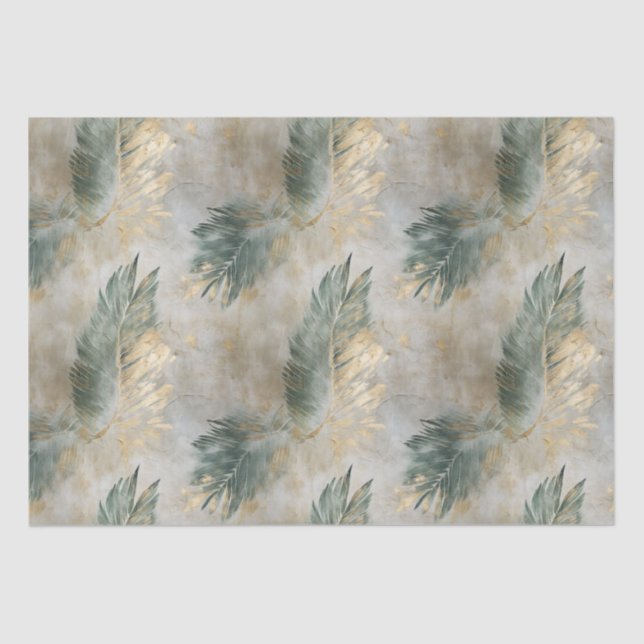 Papier Mousseline Green Glam Chic Gold White Feuilles tropicaux (Recto)