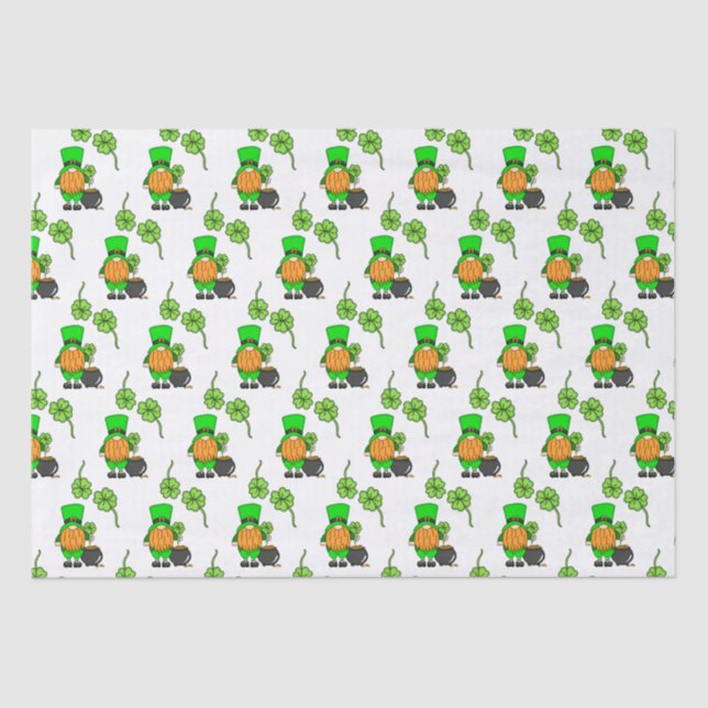 Papier Mousseline Green Leprechaun Gnome avec Shamrock (Recto)