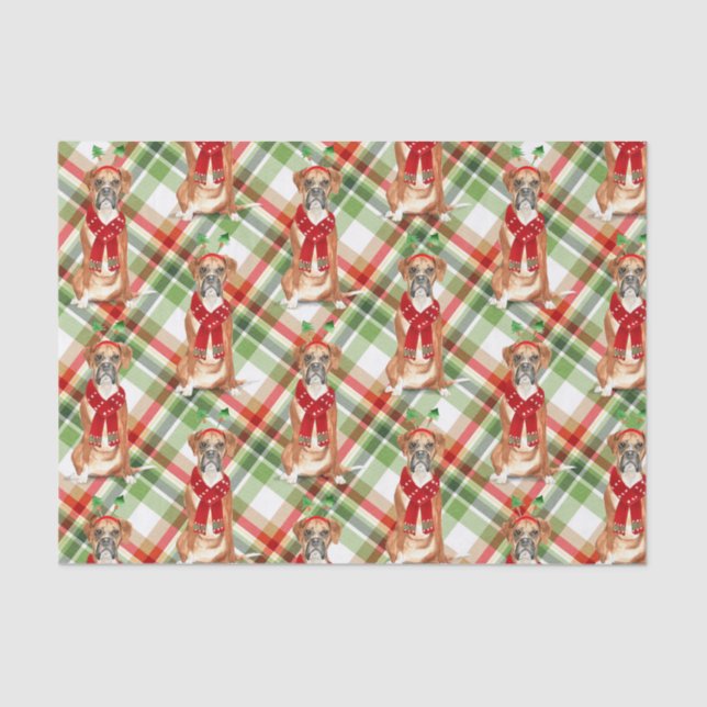Papier Mousseline Green Plaid et Noël Boxer Amoureux des chiens Holi (Recto)