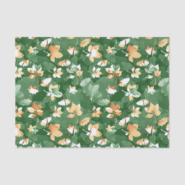 PAPIER MOUSSELINE GREEN TAN BROWN AUTUMN FALL LEAVES (Recto)