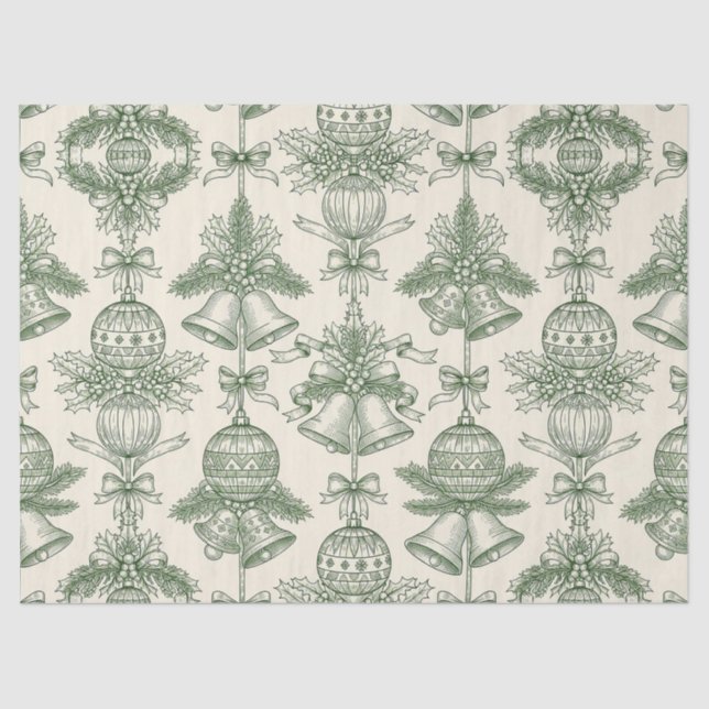 Papier Mousseline Green Toile Christmas Bells & Ornaments Pattern (Recto)