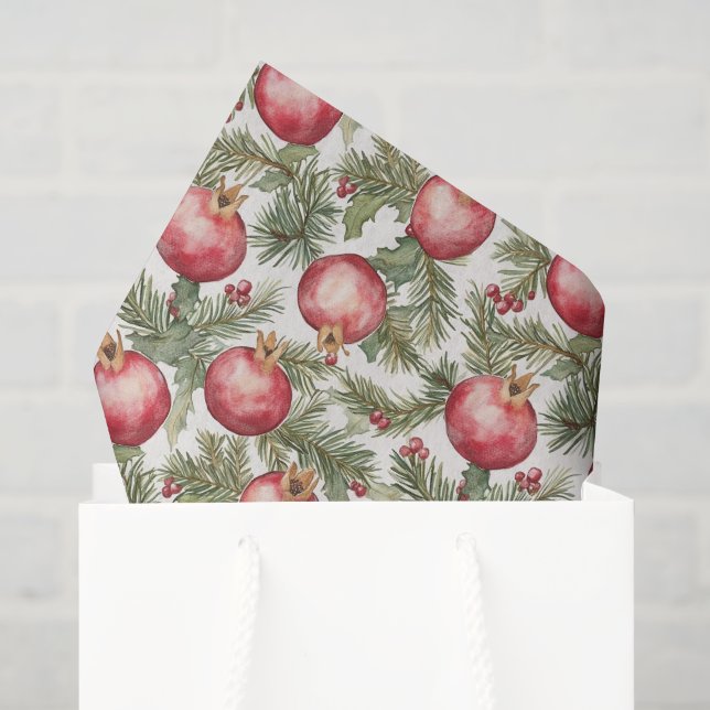 Papier Mousseline Grenade de Noël aux Fruits Rouges (Sac cadeau)