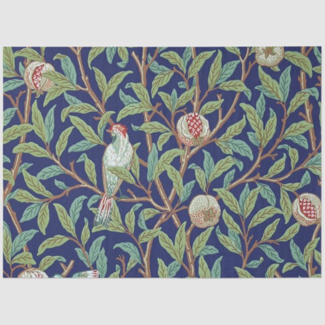 Papier Mousseline Grenade et petit oiseau, William Morris (Recto)