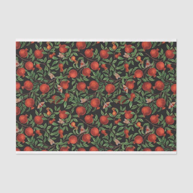 Papier Mousseline Grenades et papillons Bella (Recto)