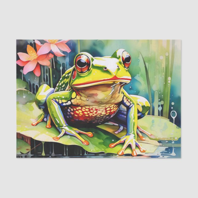 Papier Mousseline Grenouille aquarelle vive (Recto)