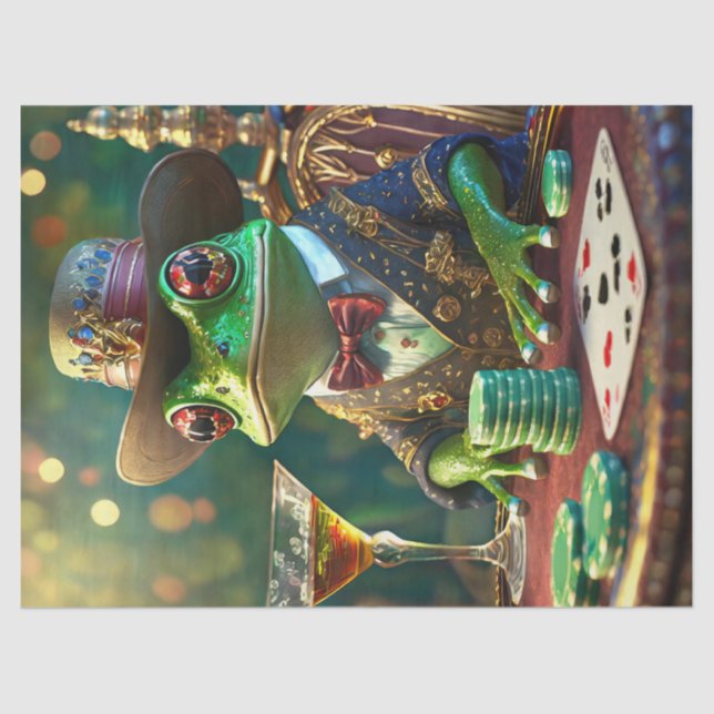 Papier Mousseline Grenouille, Grenouille jouer aux cartes (Recto)