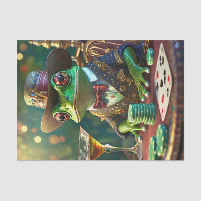 Papier Mousseline Grenouille, Grenouille jouer aux cartes (Recto)