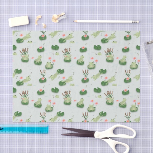Papier Mousseline Grenouilles mignonnes dans un étang de nénuphars (Artisanat)
