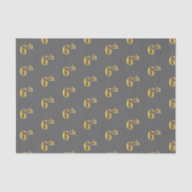 Papier Mousseline Grey, Faux Gold 6th (Sixième) Event Tissue Paper (Recto)