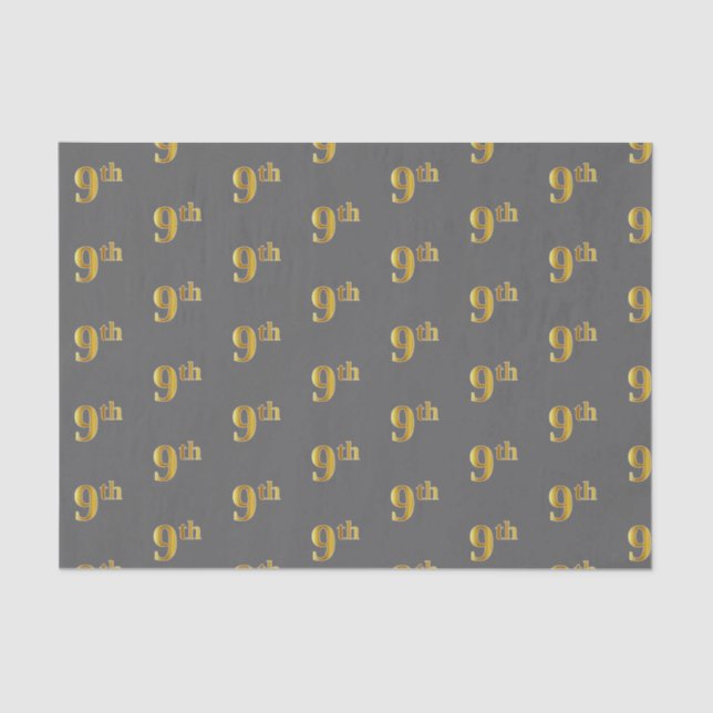 Papier Mousseline Grey, Faux Gold 9th (Neuvième) Event Tissue Paper (Recto)