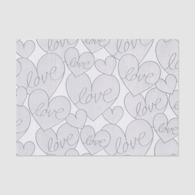 Papier Mousseline Grey Heart Love Mariage Élégant (Recto)