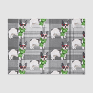 Papier Mousseline Grey Plaid et Boston Terrier Christmas