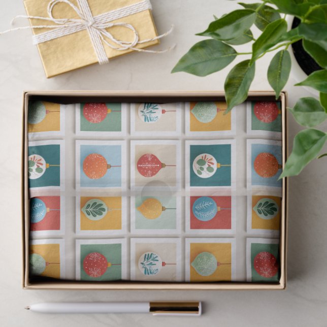 Papier Mousseline Grid of Bright Christmas Tree Icons (Cadeau)