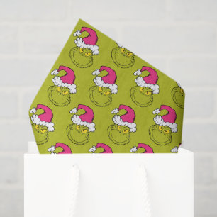 Papier Mousseline Grinch avec un chapeau de Père Noël rose