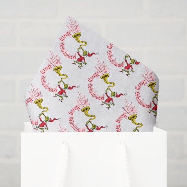 Papier Mousseline Grinch Blowing the Merry Grinchmas Horn (Sac cadeau)