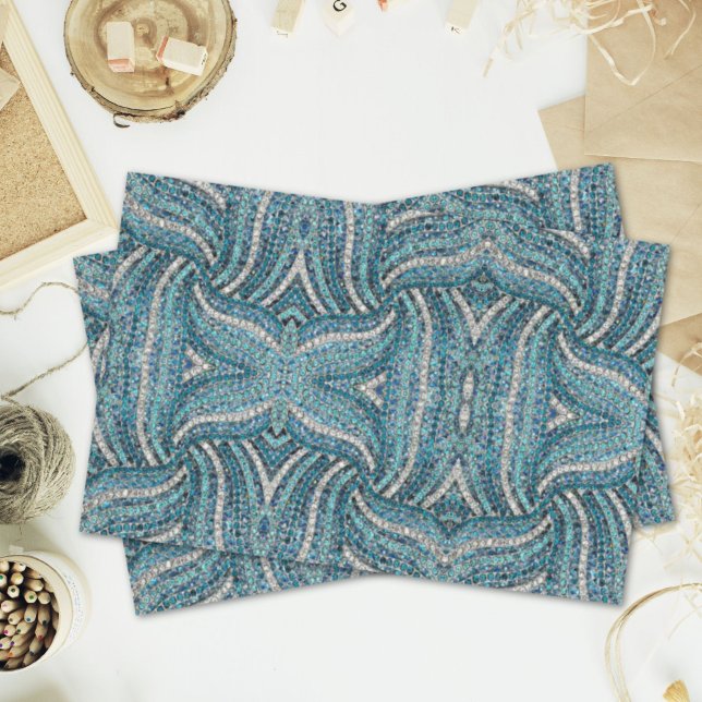 Papier Mousseline gris argenté turquoise turquoise bleu bohème (grey silver turquoise teal blue bohemian tissue paper)