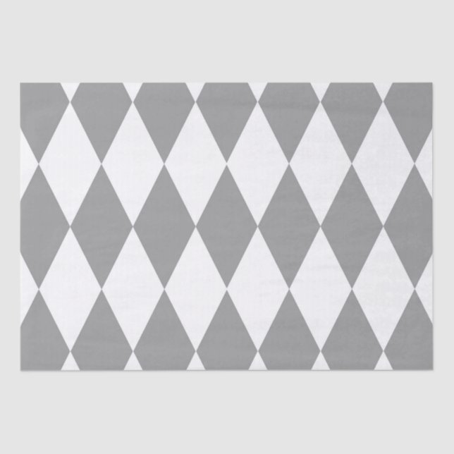 Papier Mousseline Gris blanc Arlequin Diamants Motif Design (Recto)