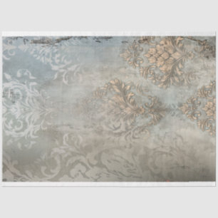 Papier Mousseline Gris Bleu Clair, Fond Damassé Patiné