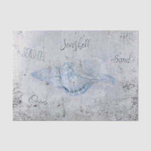 Papier Mousseline Gris bleu coquille de mer vintage antique éphemera